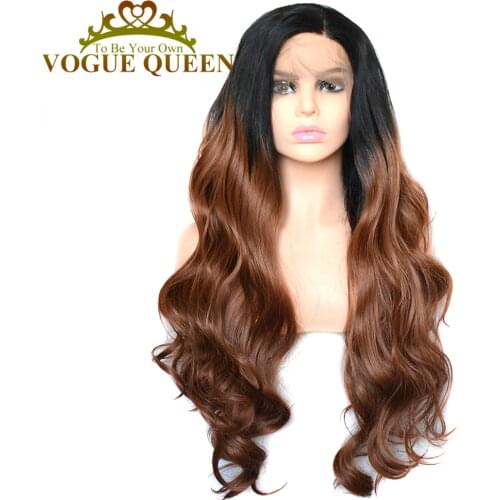Vogue Queen Two Tone Ombre 30# Synthetic Lace Front Wig Loose Curly Heat Resistant Fiber Daily Wear For Women