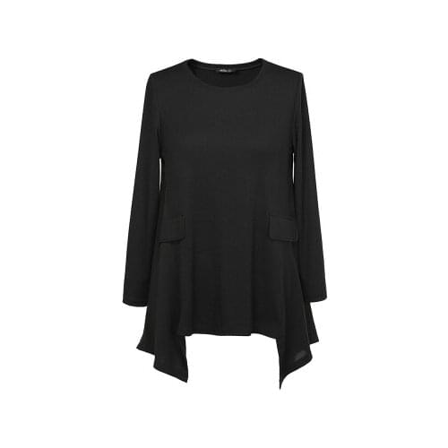 Large size womens 2020 spring clothing personality stitching asymmetric design black long-sleeved T-shirt A647
