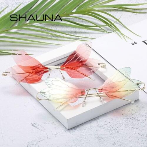 SHAUNA Fashion Gradient Women Dragonfly Sunglasses Trending Men Rimless Ocean Lens Eyewear Shades UV400