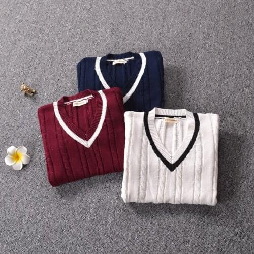 British Preppy Style Womens V-Neck Winter Sweater Japanese School JK Uniform Long Sleeve Sweater Twisted Line 3 Colors