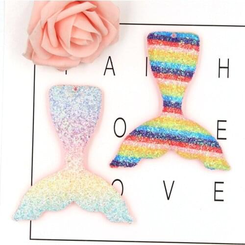 10pcs Glitter Rainbow Fish Tail Padded Patches Appliques For Clothes Sewing Supplies DIY Hair Bow Decoration