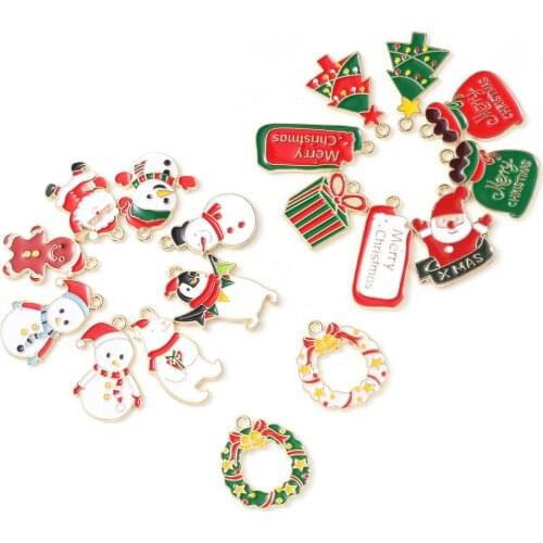 10 PCs Colorful Christmas Series Charms Pendant For Jewelry Making Snowflake Gingerbread Tree Charm Pendant Necklace Earring DIY