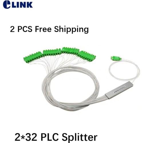 2PCS 2*32 PLC splitter mini housing SC/APC 1mtr white cable 2 to 32 fiber optic coupler Steel tube type 0.9mm free shipping