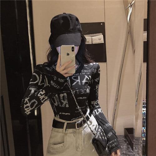 2020 spring and autumn ladies slim bottoming shirt t-shirt retro long sleeve stretch round neck top