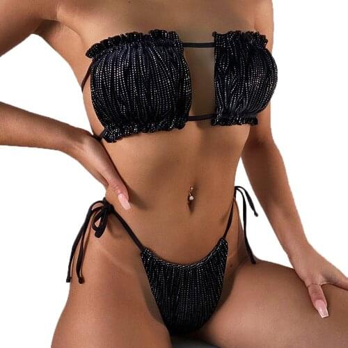 2021 Sexy Pleated Hollow Bikini Women New Tube Top Beachwear European And American Fashion Low Waist Swimsuit Beach Surf Sport