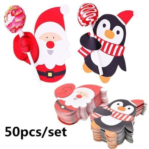 50/25PCS Lollipop Sticks Paper Candy Chocolate Cake Christmas DIY Xmas Decor Gift Penguins Santa Claus Snowman Cake Pops