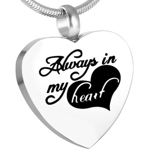 8500 Always in my heart - Trendy Stainless Steel Heart Pet Urn Ashes Pendant Memorial Ash Keepsake Cremation Jewelry