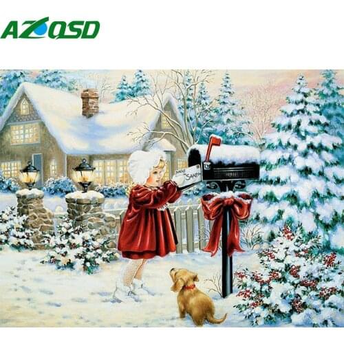 AZQSD Full Drill Diamond Painting Winter Girl Cross Stitch Handmade Diamond Embroidery Portrait Mosaic Childrens Room Decor