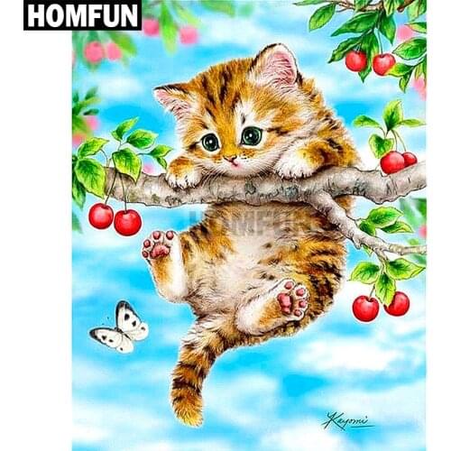 HOMFUN Full Square/Round Drill 5D DIY Diamond Painting "Animal cat" Embroidery Cross Stitch 5D Home Decor Gift A02362