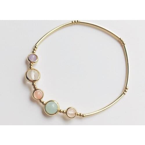 Fashion Lucky Stone Beads Bracelet Elastic For Women Girls Simple Style Gold Color Bangles Jewelry Birthday Gifts