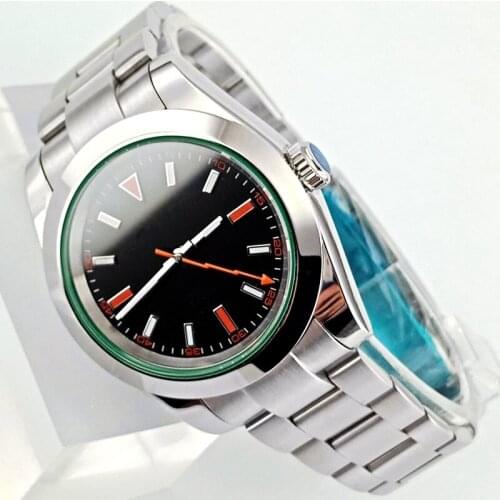 Bliger 40mm mens top luxury business watch silver case sapphire glass black sterile dial luminous automatic watches