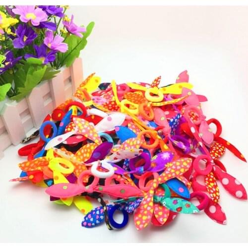 20/10Pcs Children elastic hair band Cute Polka Bow Rabbit Ears Headband Girl Ring Scrunchie Kids Ponytail Holder Hair Accessorie