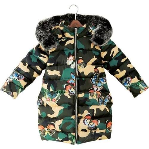 2021 Children Winter Jacket Hooded Coats Camouflage Thick Cotton Padded Jackets Girls Down Cotton Parka Warm Coat Long Outerwear