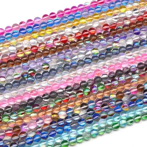 Smooth Flash Shimmer Beads Round Fiery Shining Glistening Light Crystal Loose Glass Beads DIY Bracelet For Jewelry Making 15