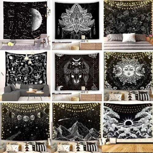 Mandala Tapestry White Black Sun And Moon Wall Hanging Starry Night Sky Gift For Tapestries Hippie Wall Rugs Decor Blanket