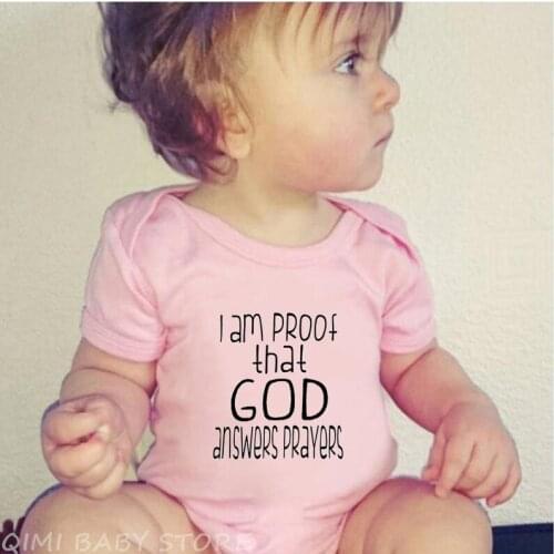 Cotton Newborn Toddler Infant Baby Girl Boy Clothes Summer Short Sleeve I Am Proof That God Answers Prayers Letter Bodysuit