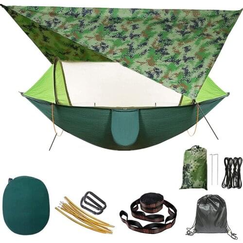 Camping Hammock with Mosquito Net and Tarp Rain Fly Nylon Double Hammock for Travel Outdoor Hiking Picnic Garden(114in*55in)