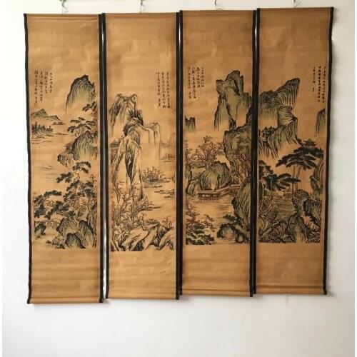 China Collect Exquisite Central Four Scroll Mountains Water Word Paintings Handicraft Home Decoration#2