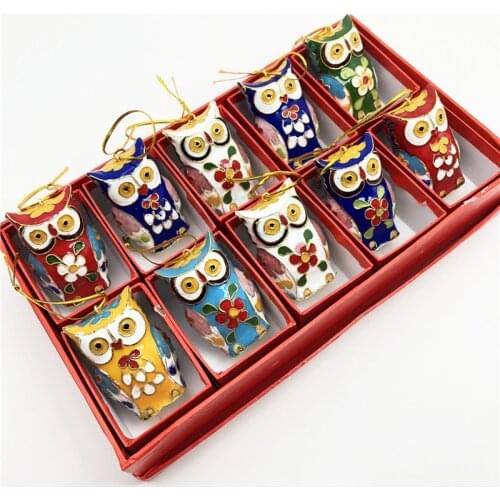 Collectibles10pcs Stunning Chinese Handmade Vintage Cloisonne owl Ornament Charm