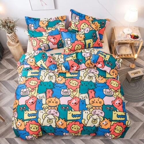 Cartoon Style Printed Bedding Set Cute Duvet Cover Boy Girl Kid Bed Cover Set Flat Sheet Pillowcase Bedclothes Birthday Gifts