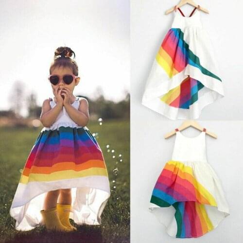 Summer Baby Girl Dress Rainbow Backless Princess Party Dresses Clothes Toddler Sling Strap Loose Dress