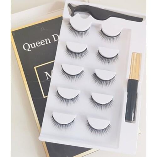 10MM Long Natural Model 5D Magnetic False Eyelashes Five Pairs Set Magnetic Eyeliner