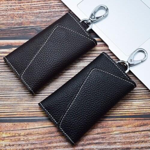 Men Key Case Mini Card Bag Genuine Leather Keychain Women Key Holder Organizer Pouch Cow Split Car Key Bag Wallet Housekeeper
