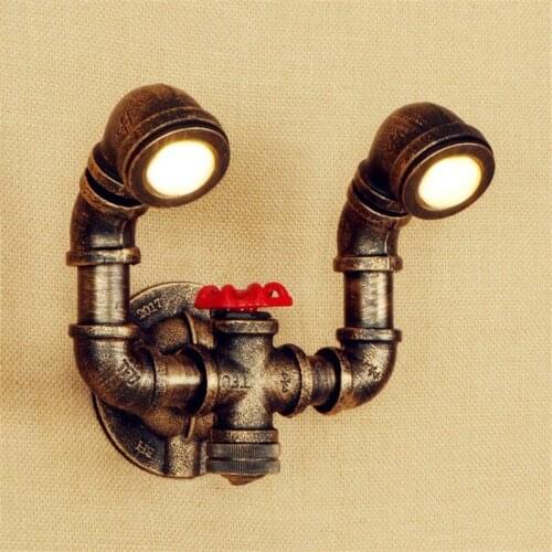 Double Head Loft Industrial Wind LED Wall Light Fixtures Iron Vintage Water Pipe Wall Lamp Sconces Home Lighting Lampara Pared