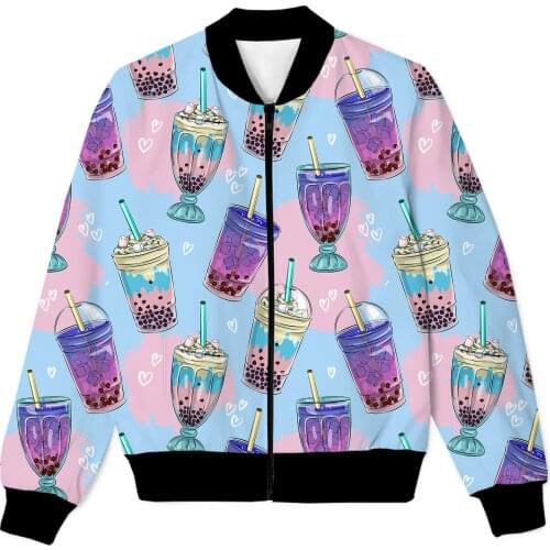 REAL American SIZE Bubble Tea & Drinks Cool Print Sublimation Print Zipper Up Jacket Plus SIze 4XL 5XL 6XL