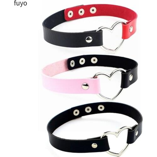 Punk Fashion PU Leather Heart Choker Necklace Women Chocker Necklaces Statement Jewelry Collier Wedding Bride Jewelry Gift Chain