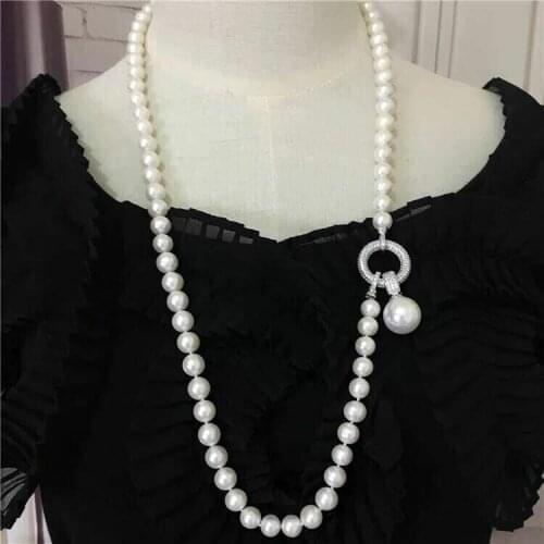 Gorgeous 9-12mm south sea round white pearl necklace 24inch 925s