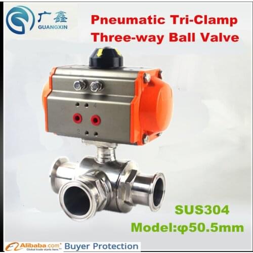 Food grade pinch ball valve, Q81 polishing clamp, ,304 stainless steel304 SS Clamp connection Pneumatic Three-way ball valve