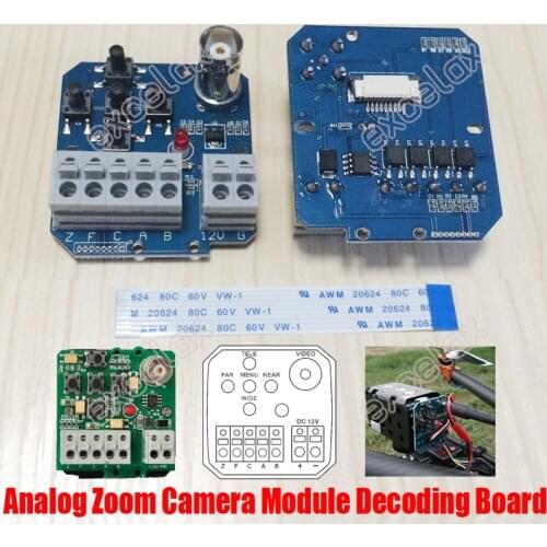 CCTV Zoom Camera Module Block Decoding Control Board RS485 Pelco Protocol Decode PCB w/ BNC OSD Menu Button 9Pin Ribbon Cable