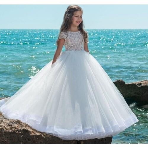 Customized Flower Girls Dresses for Wedding Lace Top Ball Gowns Pageant Gown Girls First Communion Dresses
