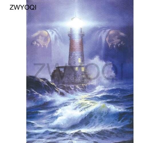 Full Square Diamond painting Lighthouse waves 5D DIY Diamond mosaic Full Round Diamond embroidery Cross stitch Religious Jesus