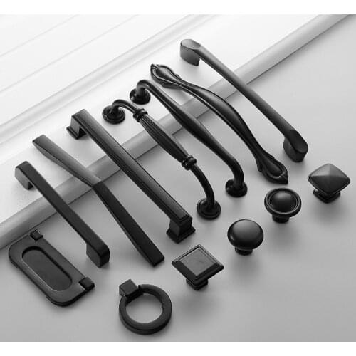 Zinc Alloy Black Cabinet Handles American style Kitchen Cupboard Door Pulls Drawer Knobs Fashion Furniture Handle Hardware