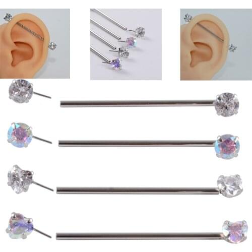 Press Fit 316 Surgical Stainless Steel Zircon Crystal Nipple Barbell Ring Ear Straight Barbell Body Piercing Jewelry