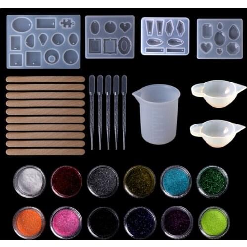 Silicone Resin Molds Measuring Cup Dropper DIY Earrings Pendant Jewelry Making Tools Set Cabochon Geometric Round