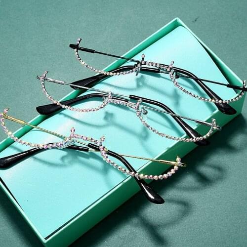 Rhinestone Eyeglass Frames Eye Glasses Frames For Women Luxury Rimless Diamond Glasses Frames Men Eyewear Sunglasses Decoration