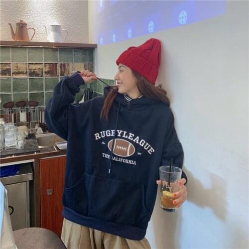 Sweatshirt Women Oversize Vintage Sweatshirt Women Leisure Embroidery Letter Autumn Harajuku Fleece Thicken Drawstring Hoodies