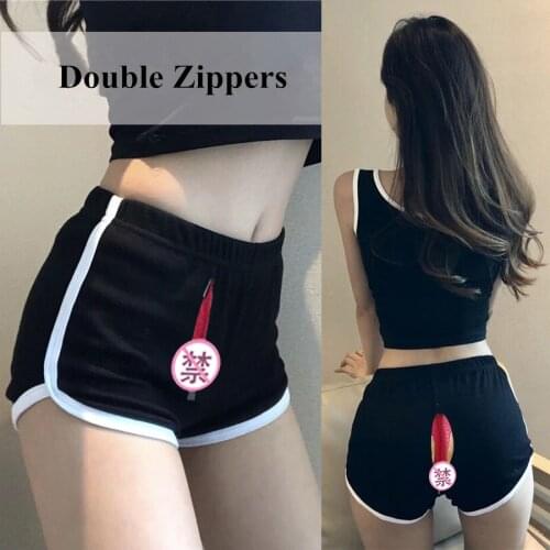 Outdoor Sex Shorts Women High Waist Korean Style Sports Secret Pants Zipper Outdoor Public Sex Hot Sexy Short Trousers Clothes