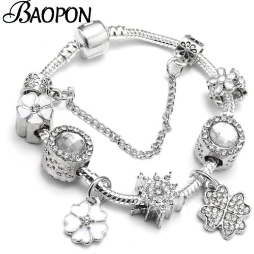 BAOPON Spring Collection European Charm Bracelets Luxury Brand Crystal Beads Snake Chain Brand Bracelets Valentines Day Gift