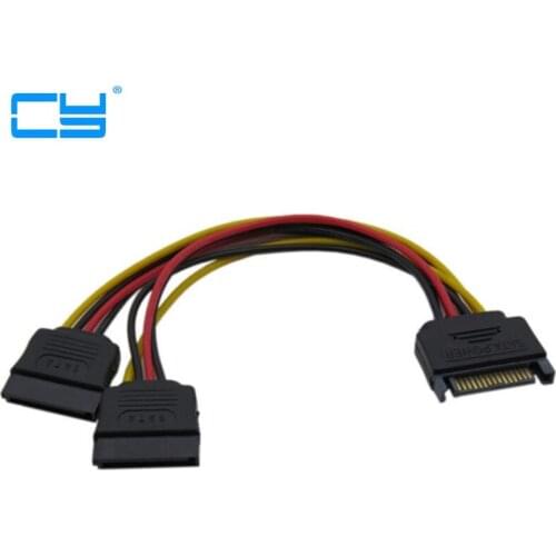 High Quality 15 Pin Male SATA to 2 Female SATA Splitter Power Cable 20cm