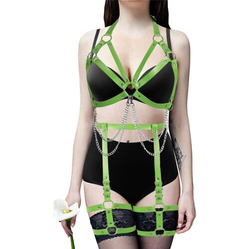 PU Leather Harness Woman Fetish Accessories Sexy Lingerie Set Suspenders Belt Bustier Corset Dance Rave Wear Gothic Style Garter