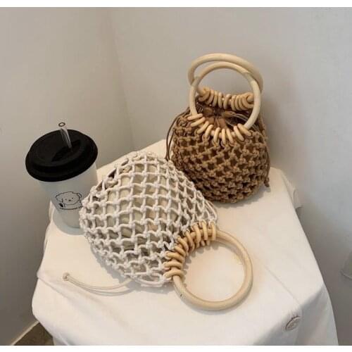 Women Handbag 2021 New Bucket Cotton Fabric Hollow Out Vintage Patchwork Soft Beach Bag Simple Euro-America Style Women Bag