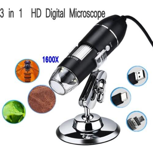 1600X USB Digital Microscope Electronic 2MP 1080P Mini Microscope Camera Endoscope 8 LED Magnifier Adjustable with Stand