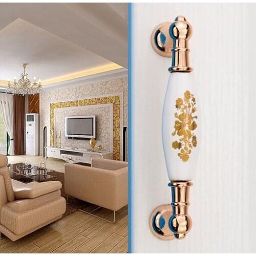 2 pcs 96mm 128mm Long Ceramic Pull Handles Rural Wardrobe Kitchen Door Drawer Handle Knob with Mental Base