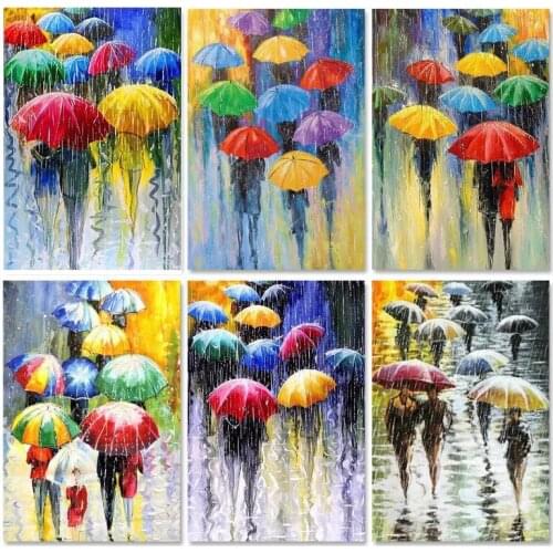 5D DIY Diamond Painting Abstract Oil Painting People Under Umbrella Inlaid Rhinestone Cross Stitch Landscape Decoration Gift