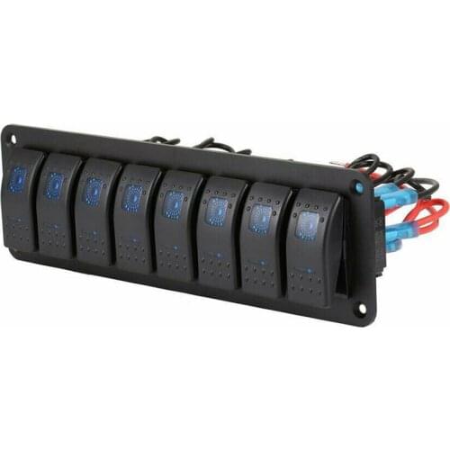 8 Gang Marine Boat Rocker Switch Panel 12V/24V RV LED Switch Panel On/Off Toggle Rocker Circuit Breaker with Blue LED Indicator