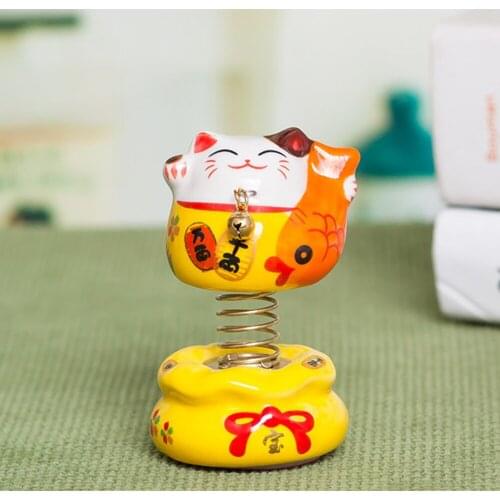 Car Ornament Lucky Cartoon Spring Cute Cat Toy Ceramics Decoration Auto Interior Dashboard Doll Car-styling Accessories Gifts